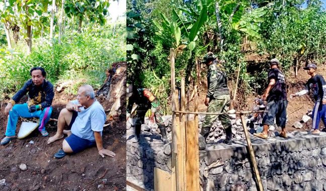 KH Abdullah SAM Bersama Santri Ikut Gugur Gunung Bangun Jembatan Penghubung Dukuh - 1